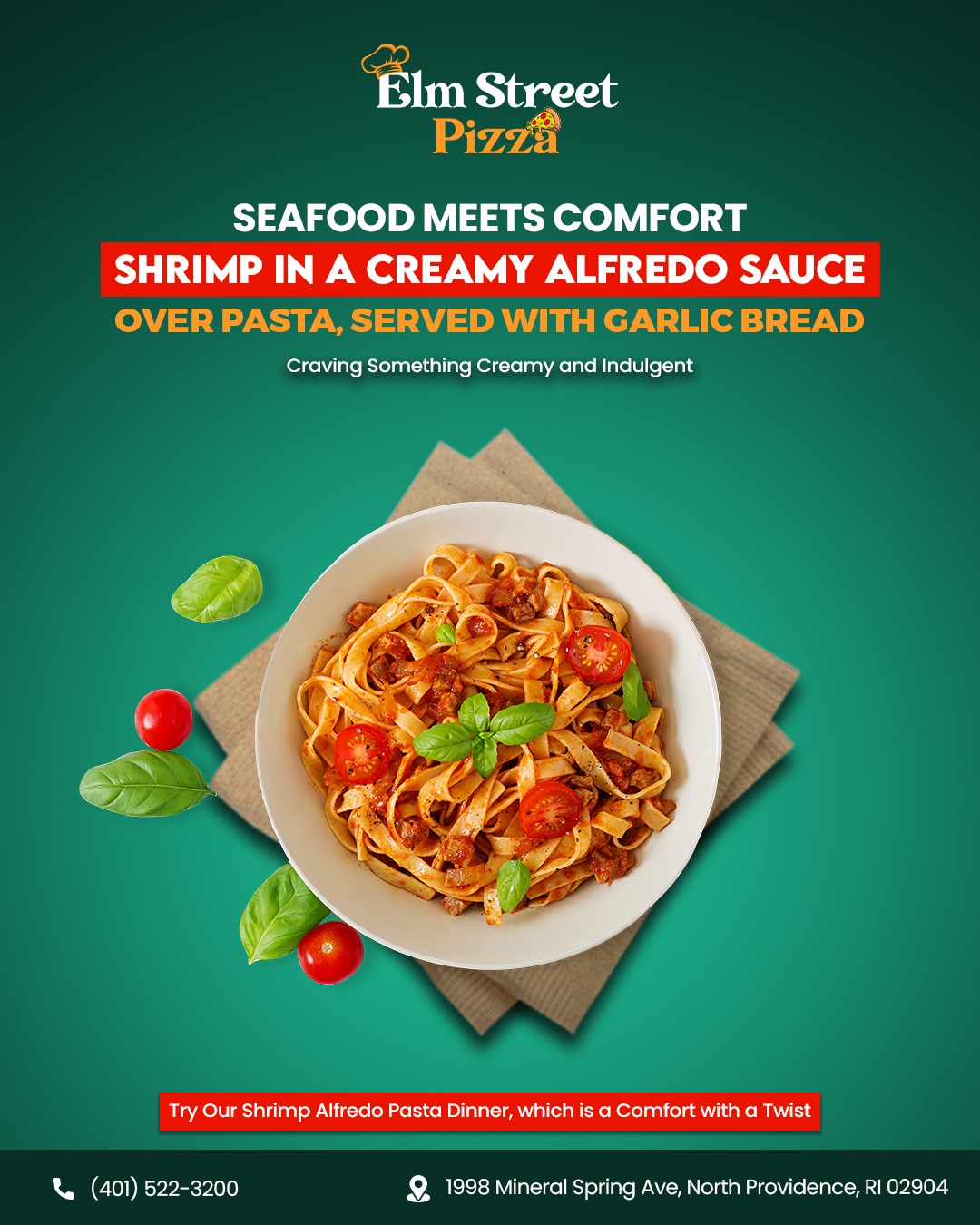 Shrimp in a creamy Alfredo sauce